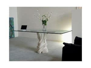 Mezzaluna cherry, Table with glass top and structure made of stone