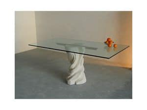 Mezzaluna, Rectangular table with base in stone, top in glass