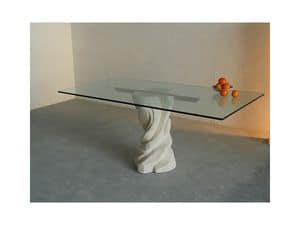 Mezzaluna, Rectangular table with base in stone, top in glass