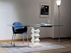 Stone, Table with top in glass, pillar made of stone