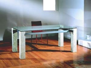 Ulisse, Rectangular table with stone structure, for home and Office