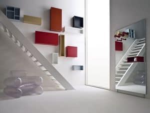 Cinquanta 09, colorful wall units, equipped mirror, entrance furnishing Guest bedroom