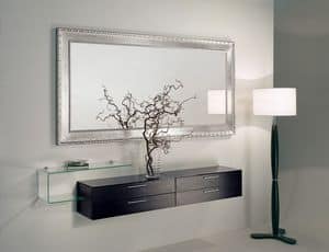 Flexi comp. 15, Hall furniture composition with mirror, chest with drawers, glass shelf