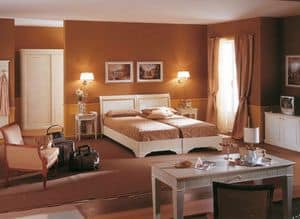 Collezione Este, Hotel room furniture, brushed white finish, gold leaf decorations