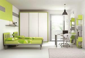 Cameretta KC 104, Bedroom with simple lines, with lacquered metal elements