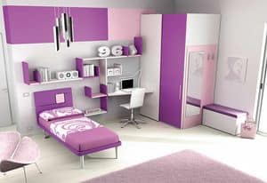 Cameretta KC 112, Modern children bedroom, with modular walk-in closet