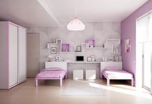 Children bedroom KC 201, Colored cildren bedroom, customizable, with shelves
