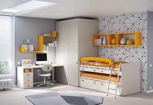 Children bedroom KC 203, Modular and functional bedroom for children, with cable guide