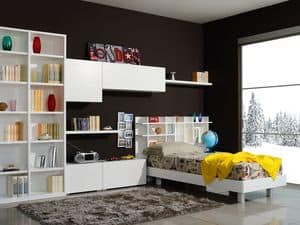 Climb Youngs 06, Modular Room for children, with a bed and wall cabinets