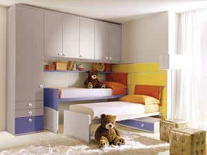 Comp. 208, Children's bed with wall panels fitted, colored