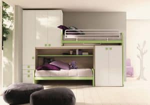 Comp. New 158, Space-saving bedroom, with linear loft, with two beds and double wardrobe