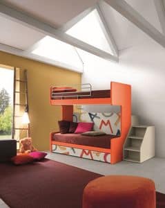 Comp. New 161, Bunk bed with three beds, folding mechanism, ideal for small bedrooms