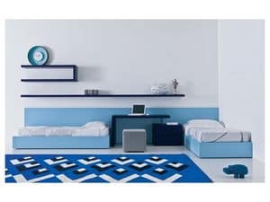 Kid bedroom Mia - Transformable and bridge 02, Furniture for bedroom for two children, modern style
