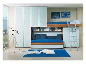 Kids Bedroom 4, Bedroom with extractable second bed, bridge wardrobe, light blue color