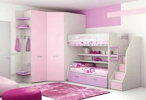 Loft bed KS 103, Modular children bedroom with loft bed and walk-in closet