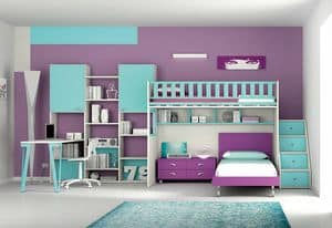Loft bed KS 107, Bedroom with loft bed, night table and bookcase