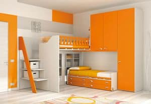 Loft bed KS 114, Loft bed with library closed by methacrylate doors