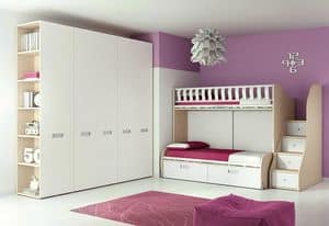 Loft bed KS 118, Bedroom with loft bed and wardrobe with built-in handles