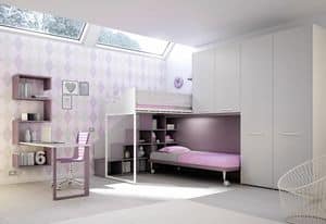 Loft bed KS 207, Modern children bedroom with loft bed and desk