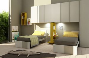 Natural comp.09, Kid bedroom with bridge wardrobe, for two beds