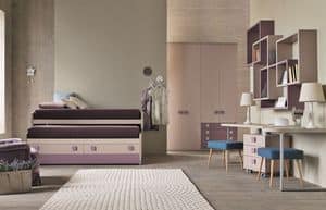 Comp. New 153, Bedroom for girls with sliding beds with drawers