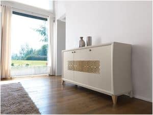 Art. 965, Sideboard in ash wood lacquered, brass decorations, for environments in classic contemporary style