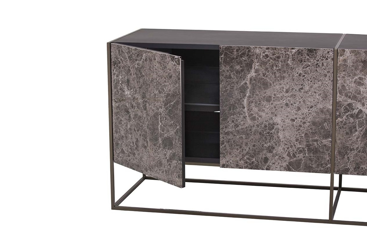 CORAL, Sideboard with hinged doors in porcelain stoneware and metal base