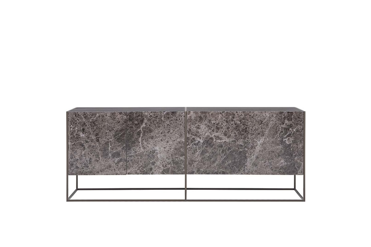 CORAL, Sideboard with hinged doors in porcelain stoneware and metal base