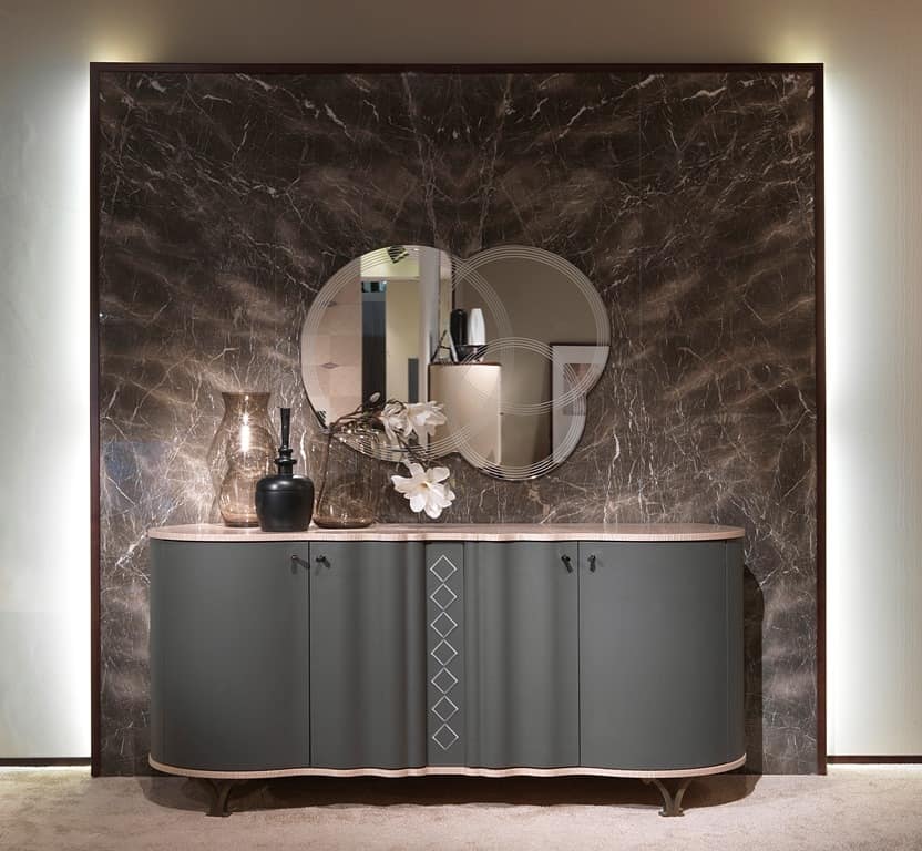 CR60B Mistral sideboard, Sideboard with sinuous lines, covered with leather
