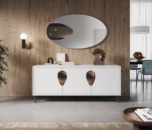 Eracle, White lacquered sideboard with shaped mirrors