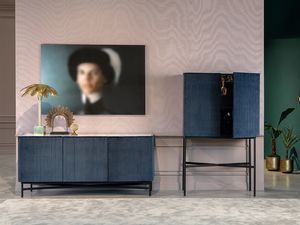 EXTRO, Sideboard with velvet doors and porcelain stoneware top