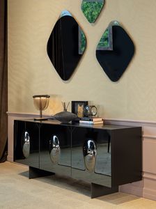 HOPPER, Sideboard with mirrored rounded glass doors