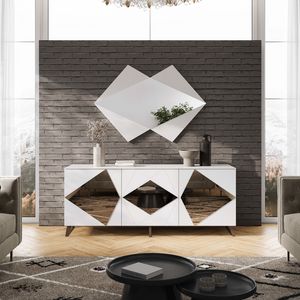 Ipno, Sideboard with smoked shaped mirrors with angular shapes