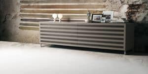 Line, Wood sideboard with 2 sliding doors, walnut inserts