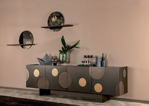 MATISSE
 programma, Cabinets in lacquered MDF with translucent decorations and metal base