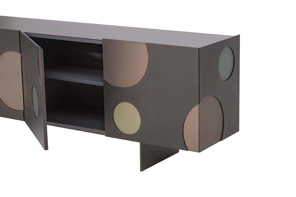 MATISSE
 programma, Cabinets in lacquered MDF with translucent decorations and metal base
