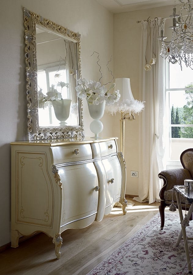 Olga cupboard, Classic sideboard with ivory lacquers