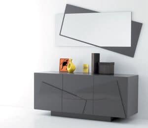 Smart 582, Laminated sideboard with 3 doors, glass shelves, for stays