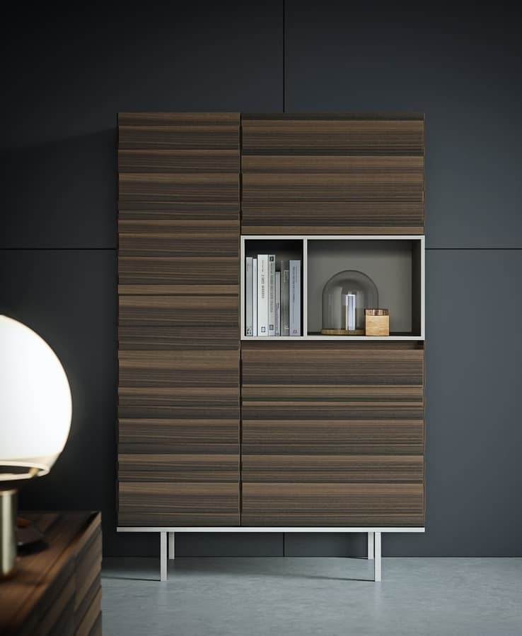 STRIPE cupboard comp.01, Cupboard for living room, in matt or eucalyptus finish