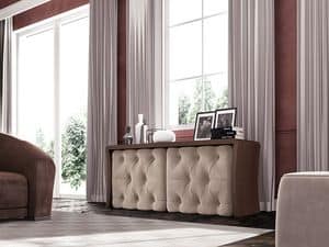 Wall Street sideboard, Cupboard with cushioned quilted doors, for classic lounges