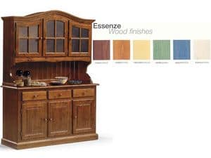 VAD/3, Wooden sideboard with glass cabinet, for rustic kitchen