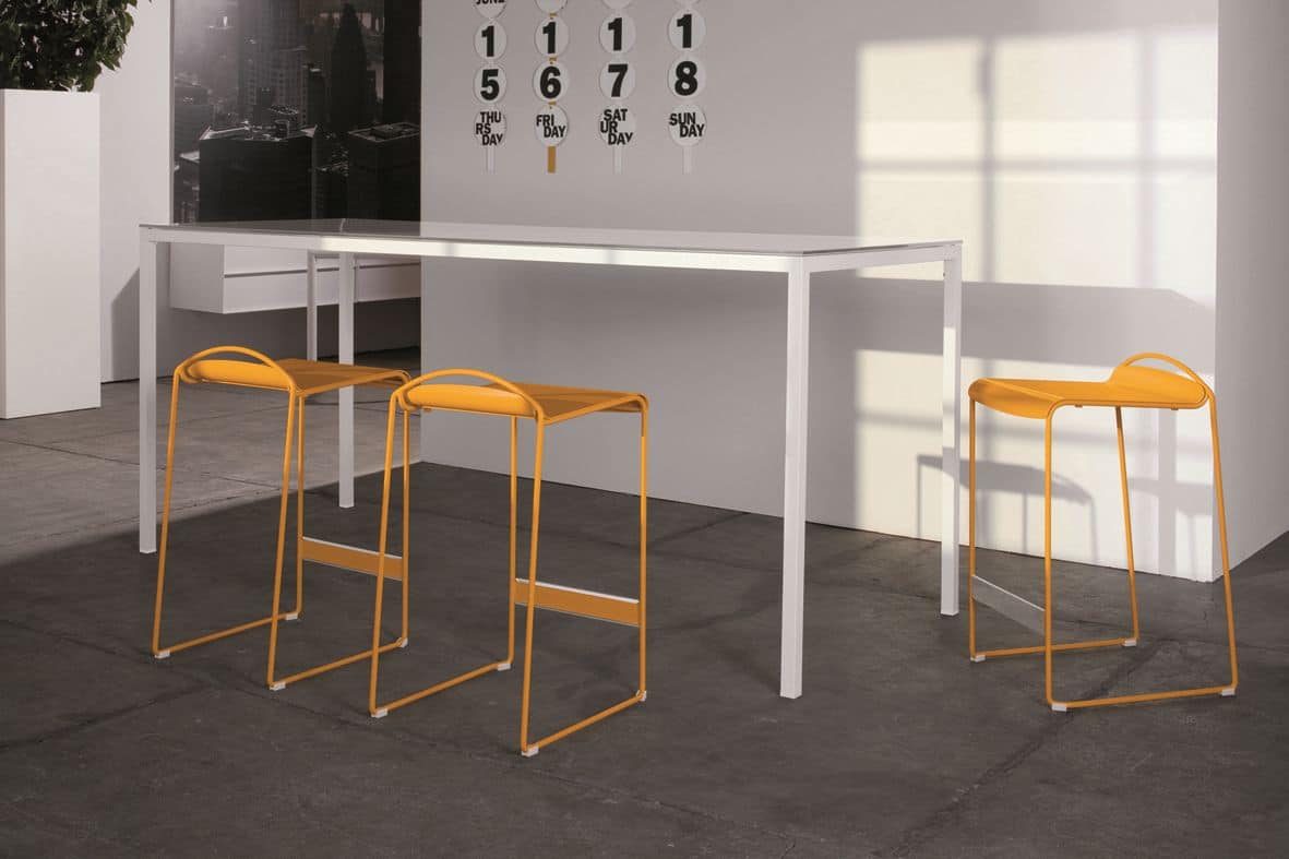 Ernesto Ice Kitchen, Metal table, chromed or lacquered finish, ideal for modern kitchens