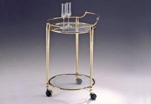 CARTESIO 275, Round brass trolley, glass top for living room