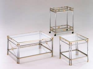 Empire trolley, Cart in steel and brass, tempered glass top