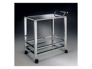 MADISON 3276 , Trolley for kitchen in chrome-plated brass, glass top
