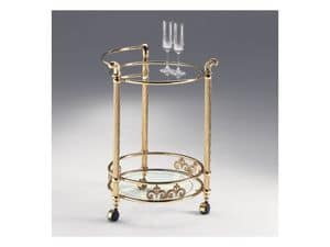 VIVALDI 1075, Trolley in polished brass, glass top, for hotels