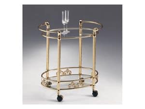 VIVALDI 1079, TRolley in polished brass, glass top, for hotels