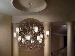 Anima chandelier, Chandelier with refined metal frame and sw pendants