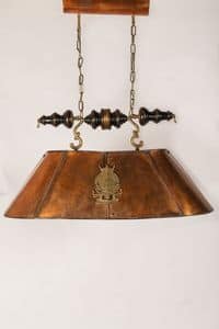 Art. L 77, Chandelier with lampshade made of aged copper