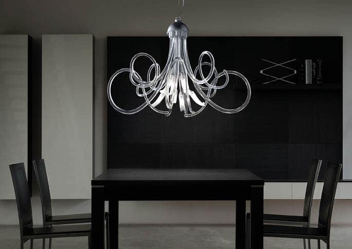 Chic chandelier, Chandelier in metal frame, spirals in Murano glass